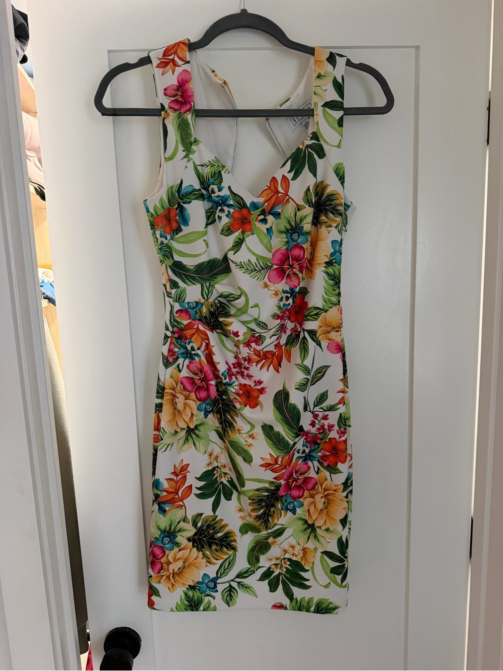 Floral Sleeveless Sheath Dress in White with Multicolor Print